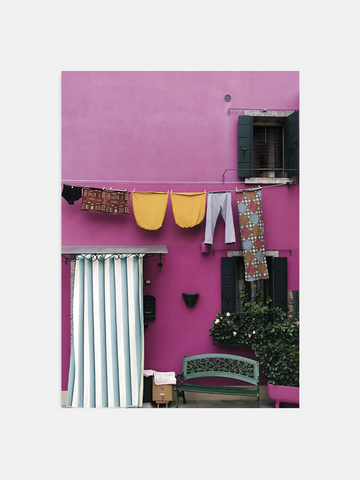 Pink Wall Laundry Clothesline Print