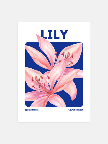 Lily Bloom: Elegant Pink Flower on Blue Background