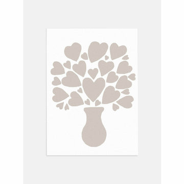 Hearts Floral in Vase – Beige Poster