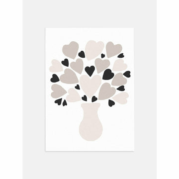 Hearts Floral in Vase Beige & Black Poster