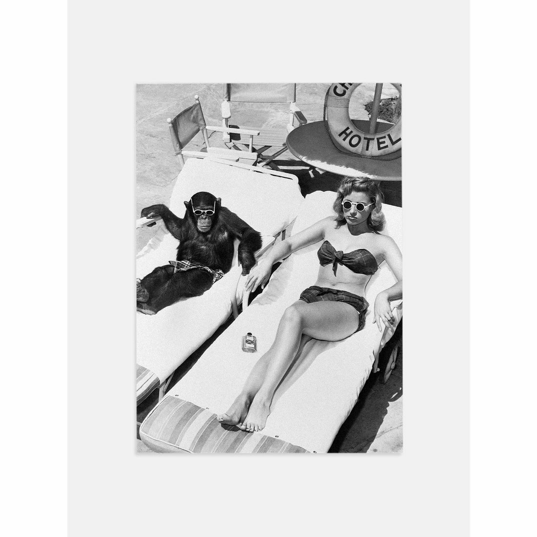 Woman & Chimp Black and White Photography Wall Art