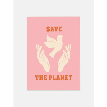 Pink Save the Planet Retro Wall Art