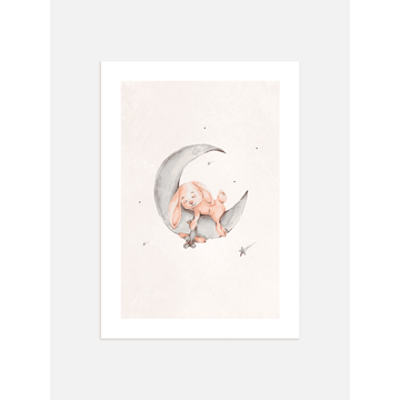 Baby Bunny Sleeping on Moon Poster