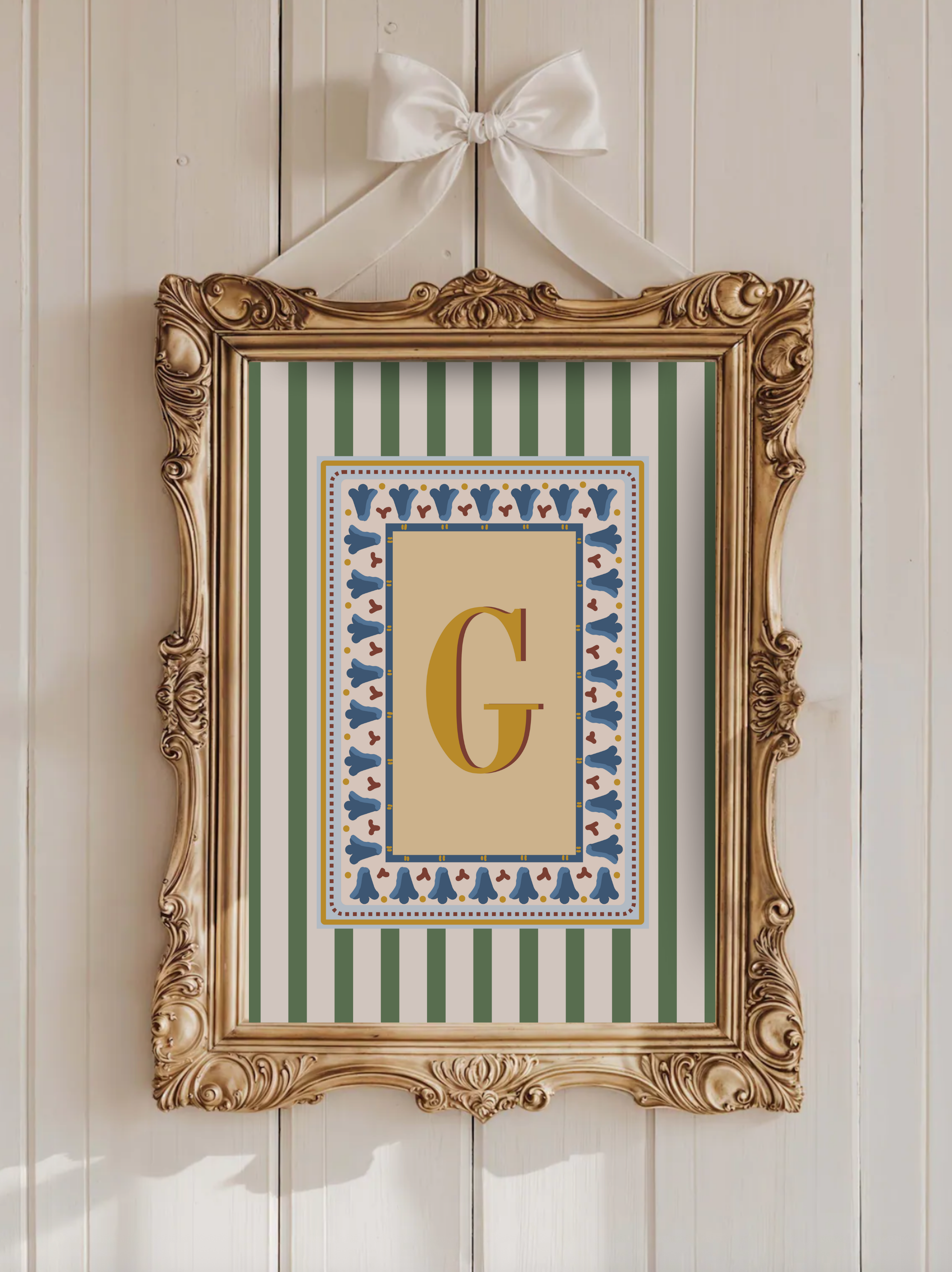 Custom Letter Striped Green Poster