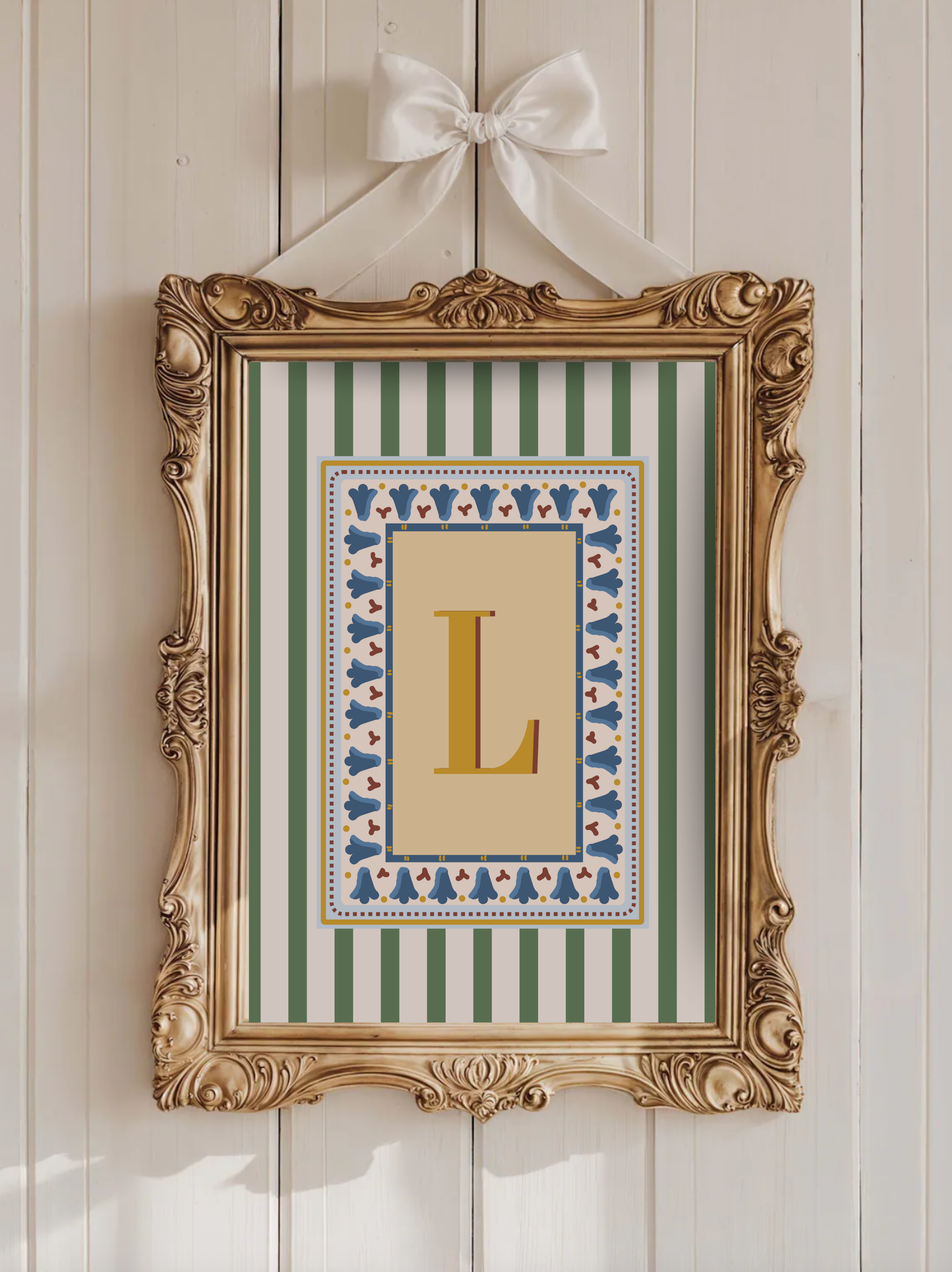Custom Letter Striped Green Poster