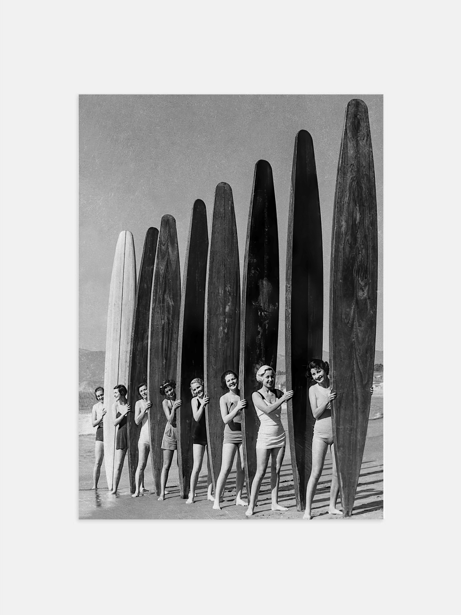 Surfer Girls in Motion – Retro Black & White Poster