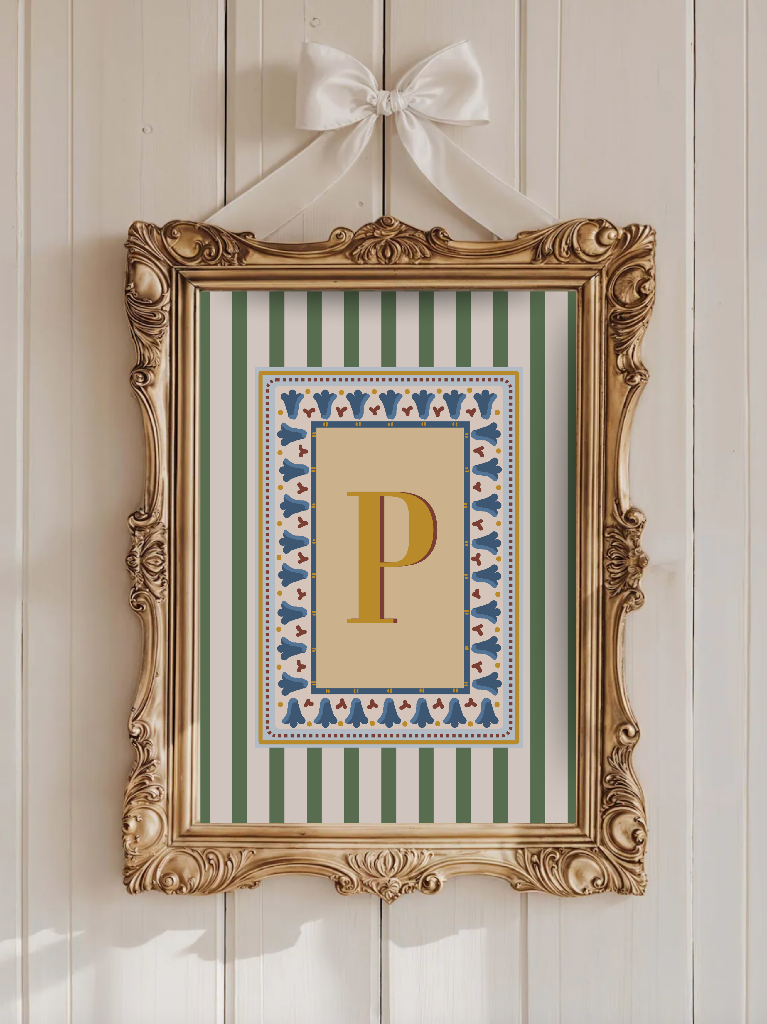 Custom Letter Striped Green Poster