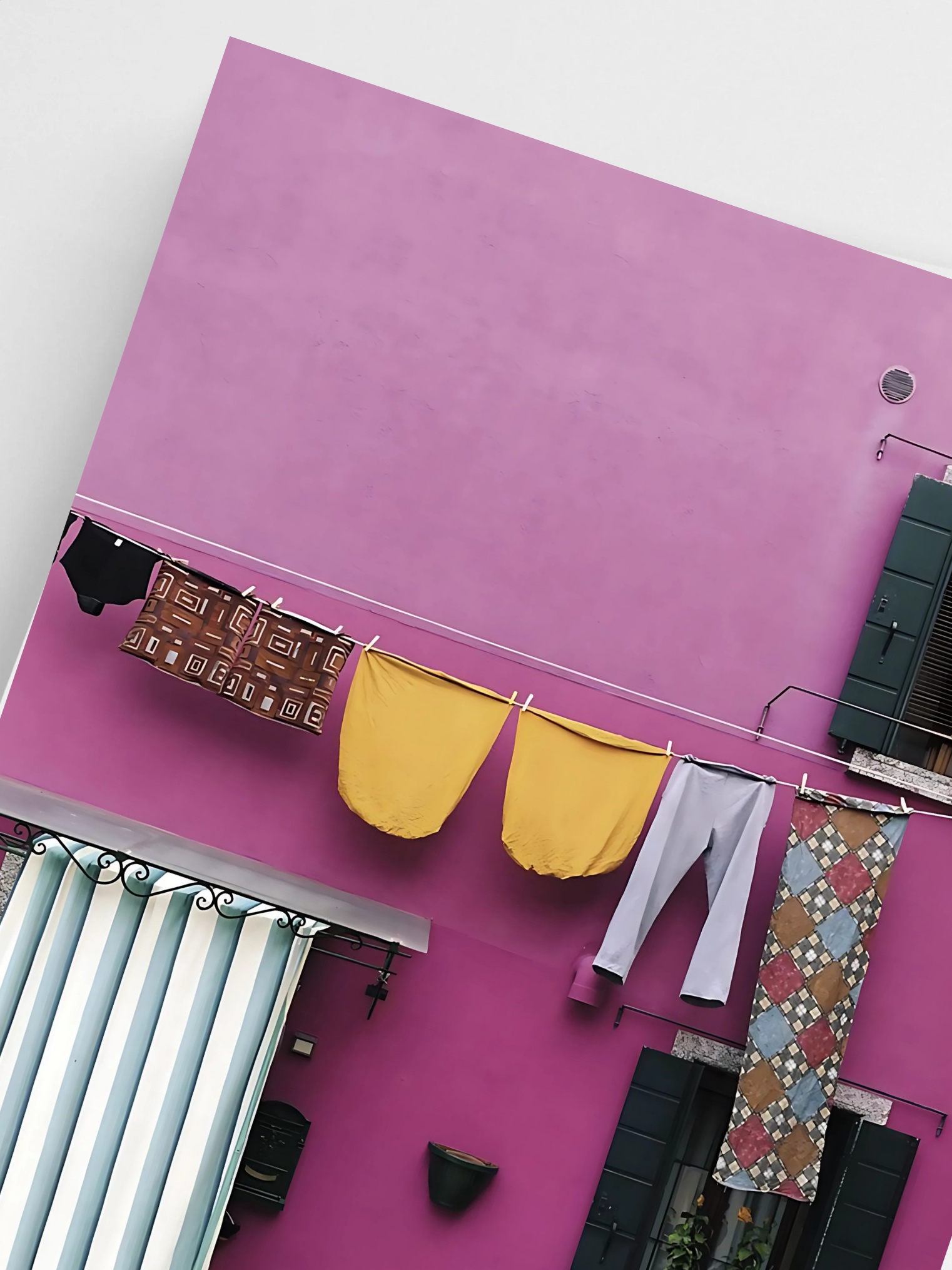 Pink Wall Laundry Clothesline Print
