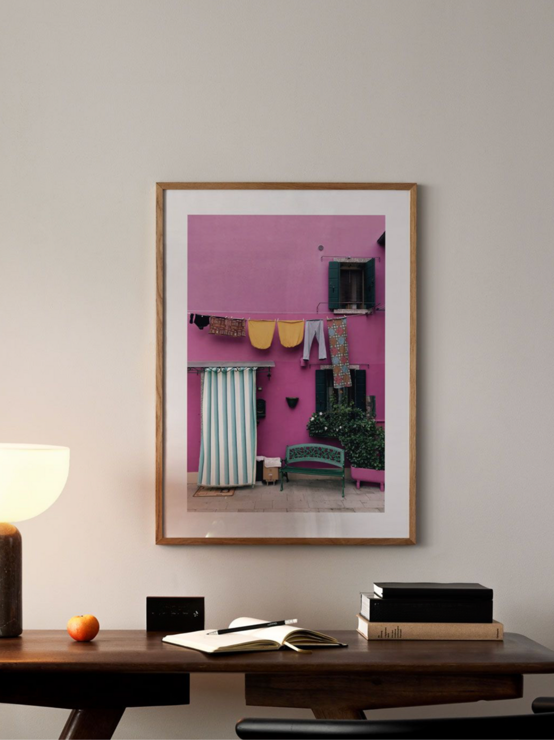 Pink Wall Laundry Clothesline Print