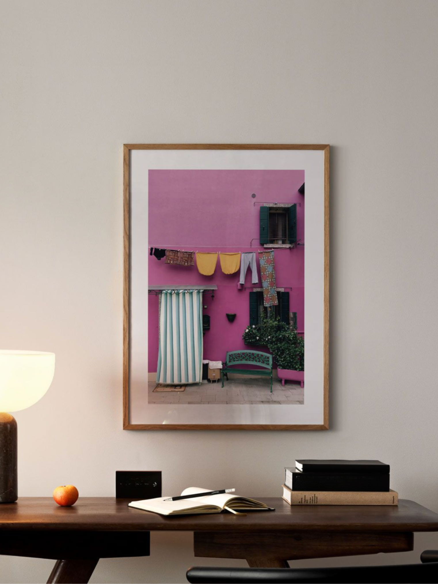 Pink Wall Laundry Clothesline Print