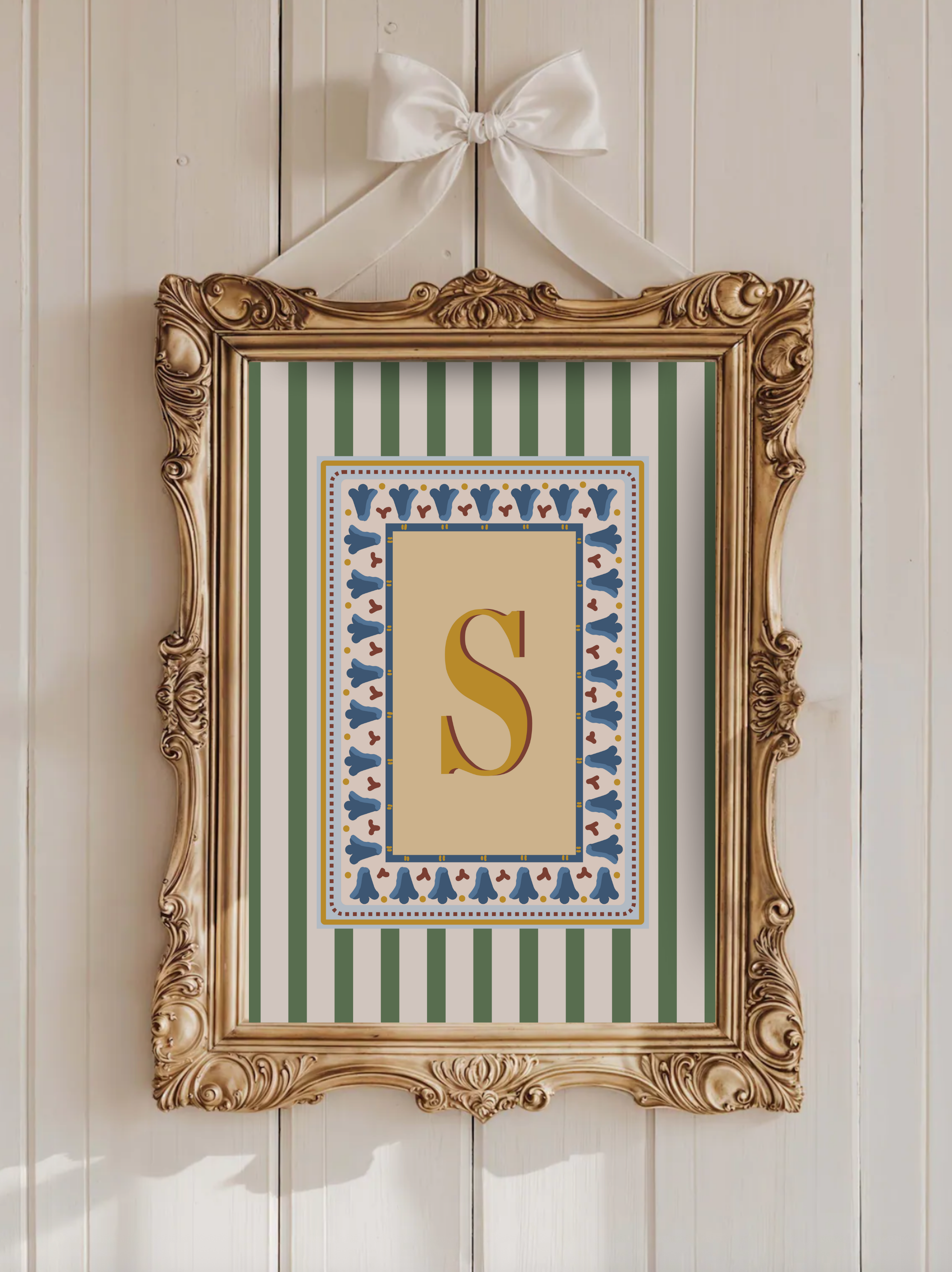 Custom Letter Striped Green Poster