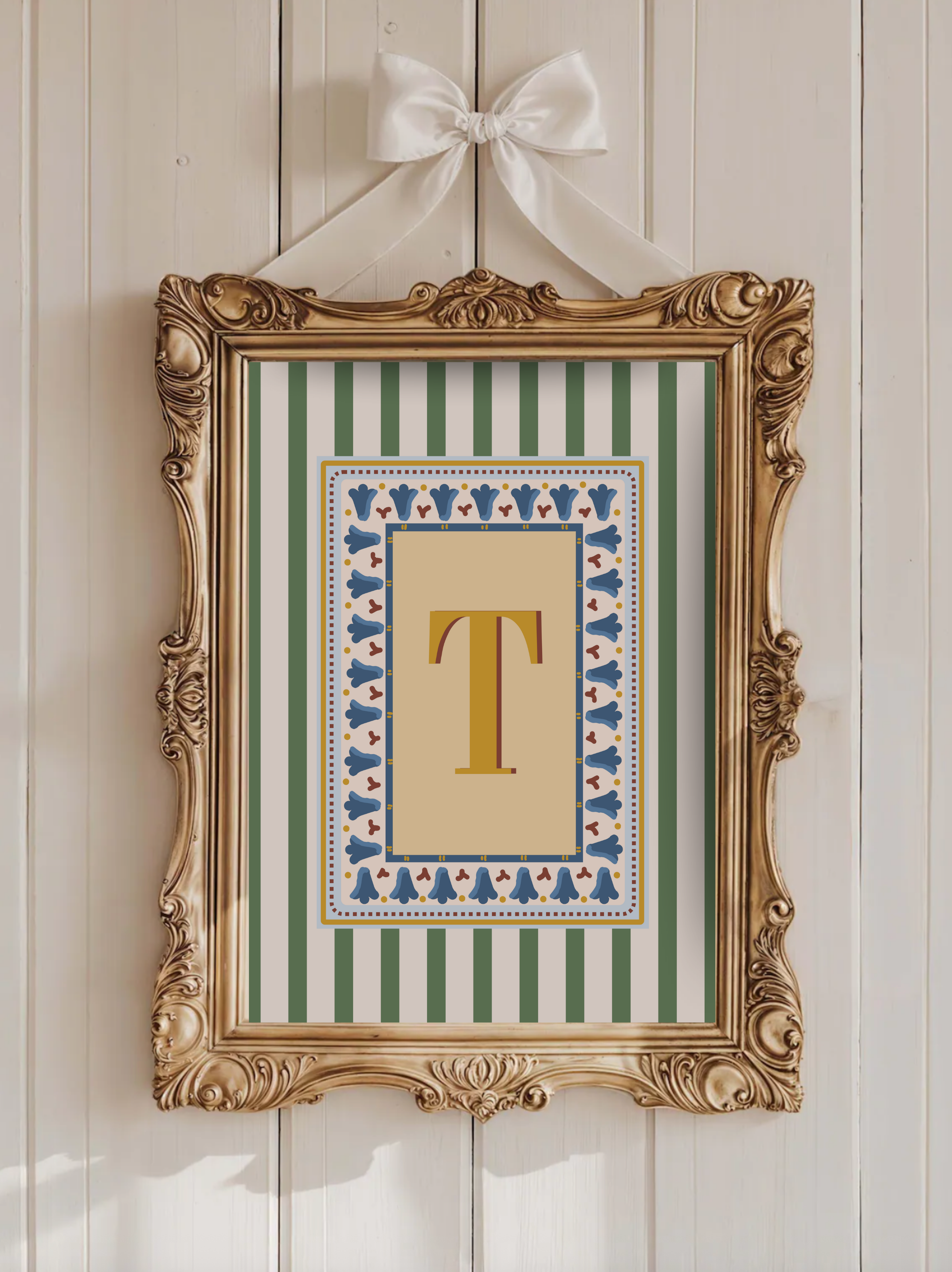 Custom Letter Striped Green Poster