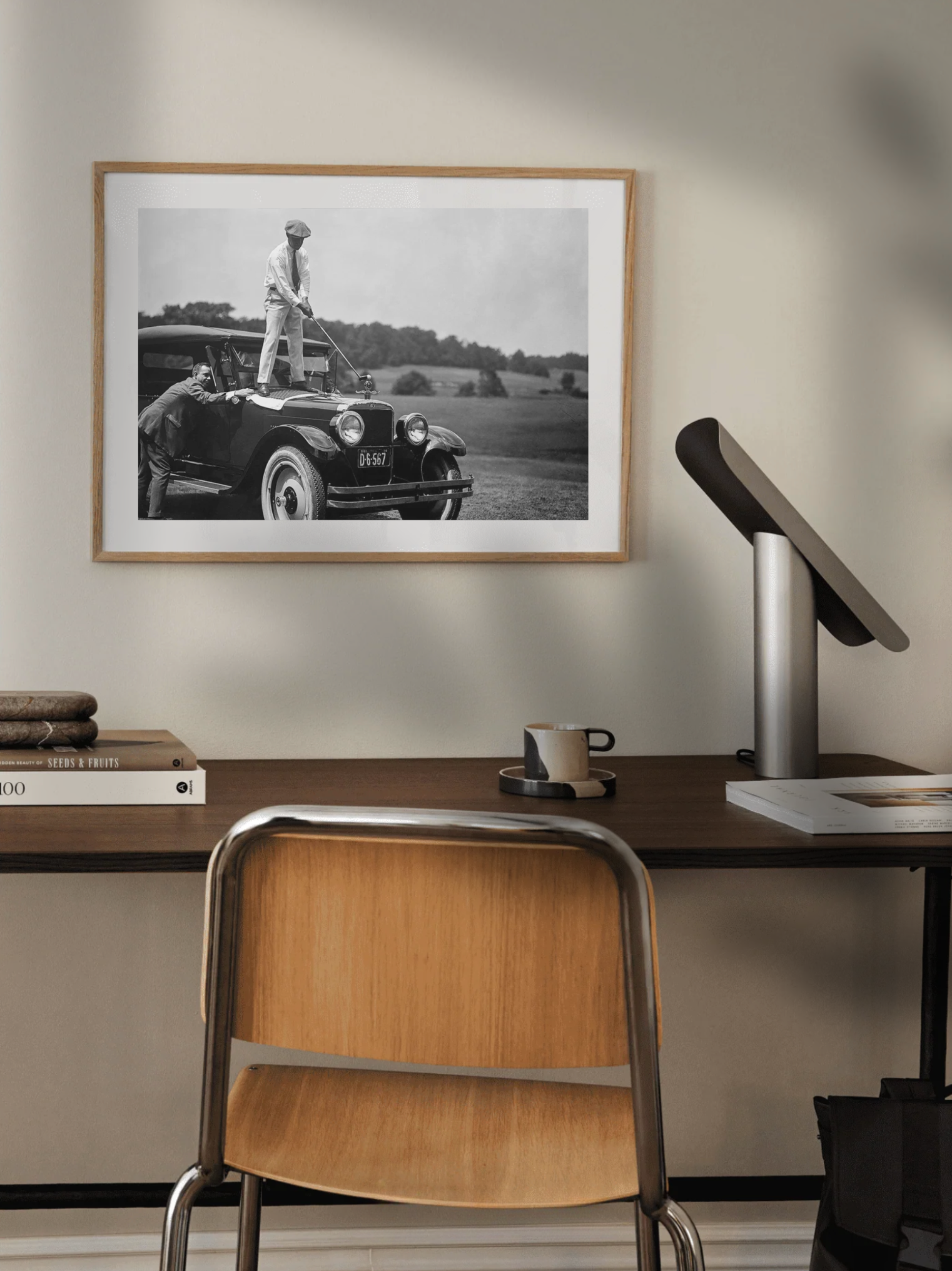 Golfer on Car Vintage Poster