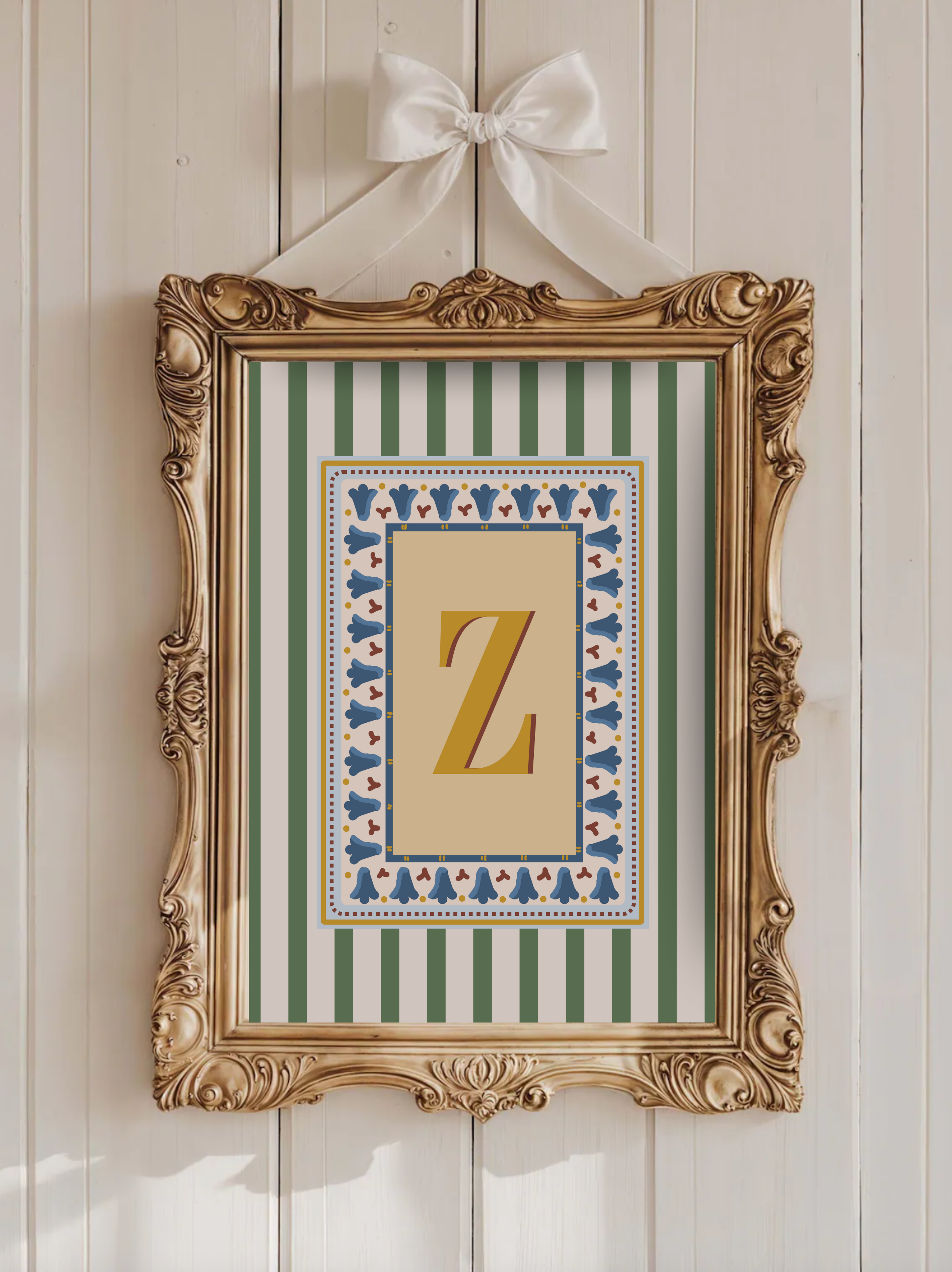 Custom Letter Striped Green Poster