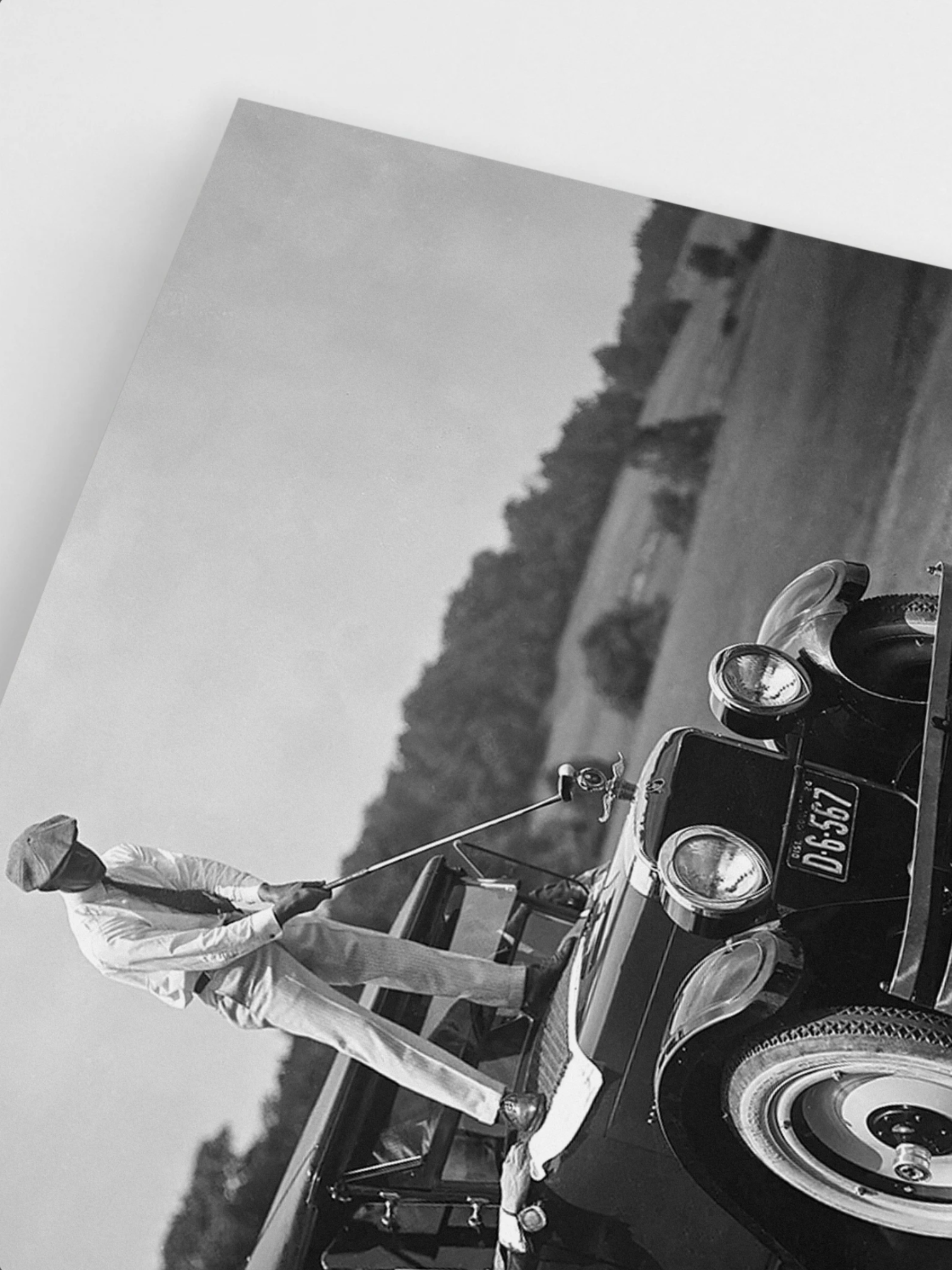 Golfer on Car Vintage Poster