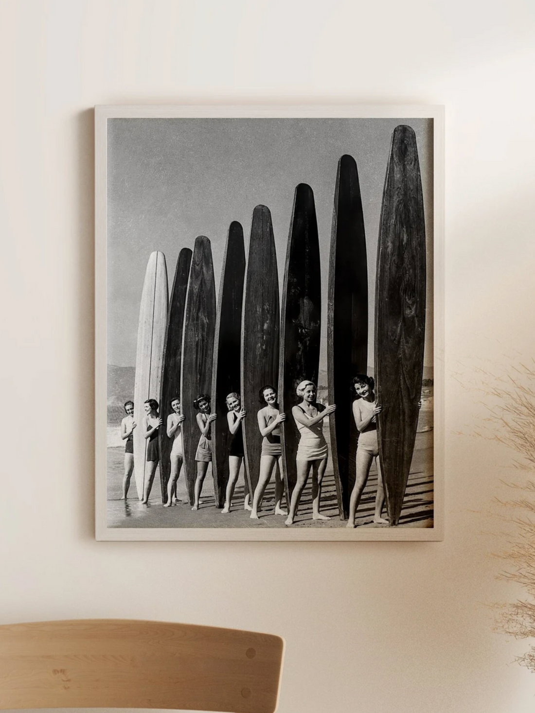 Surfer Girls in Motion – Retro Black & White Poster