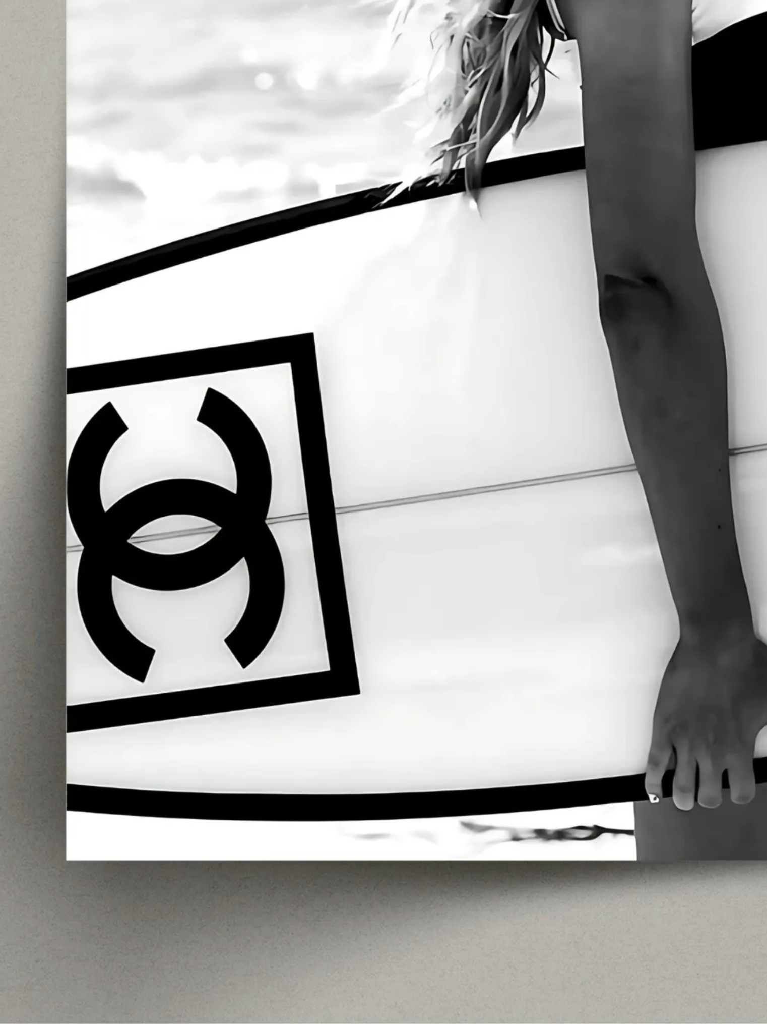 Surfer Girl with Chanel Surfboard Poster