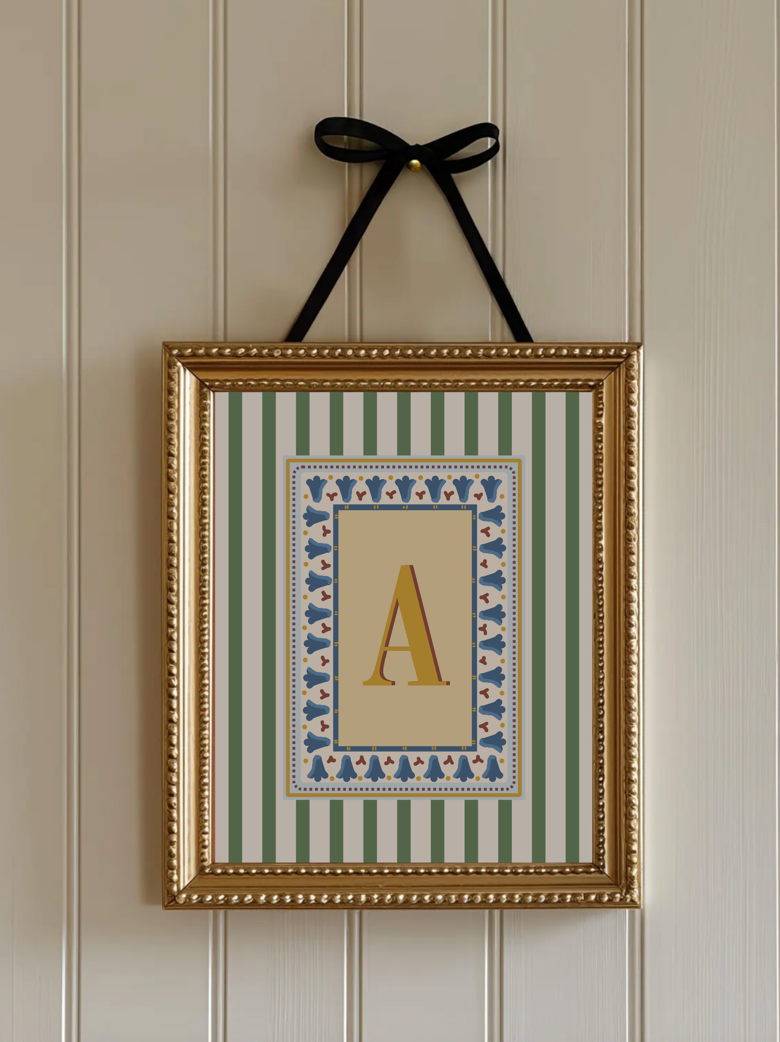 Custom Letter Striped Green Poster