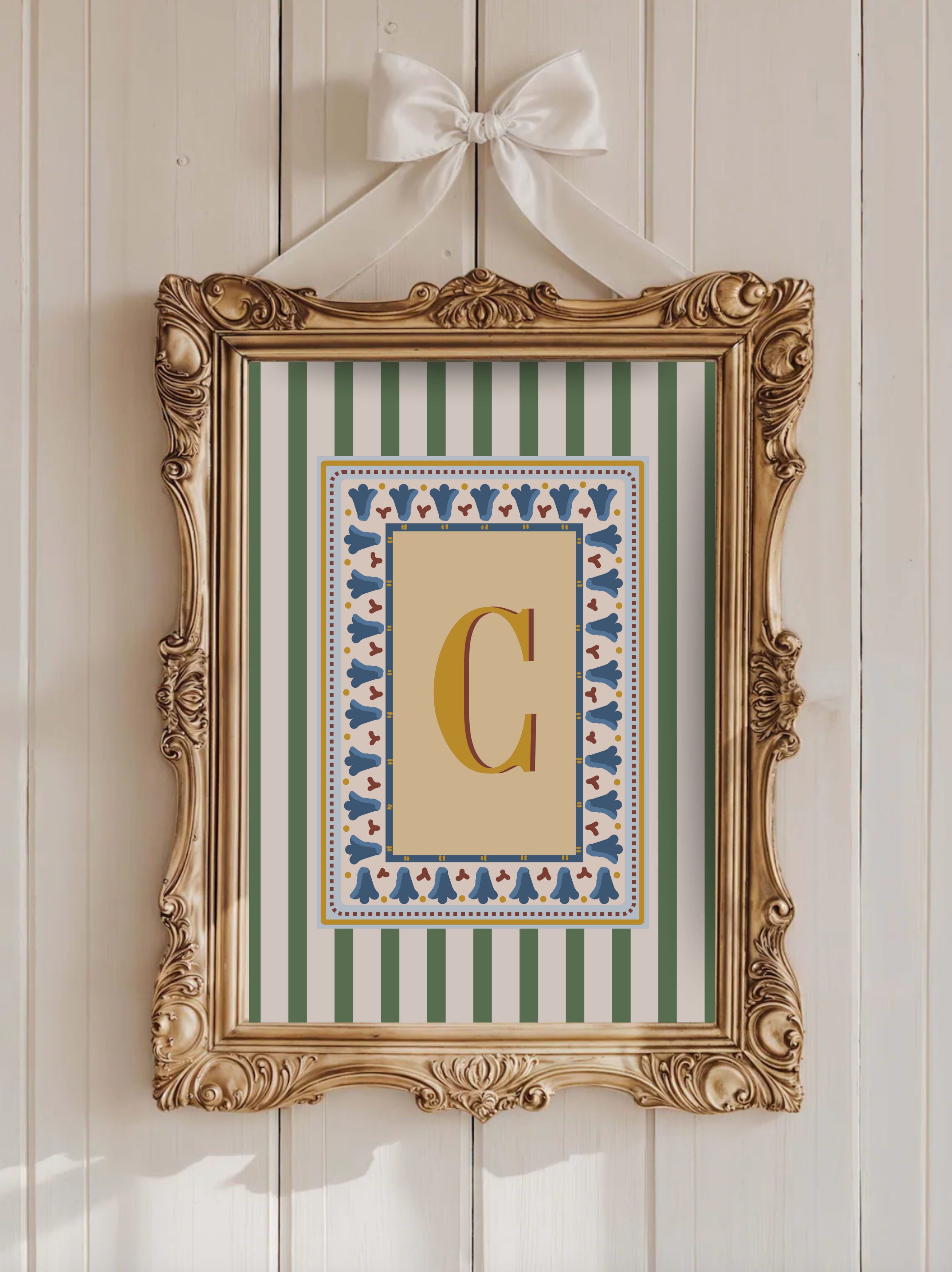 Custom Letter Striped Green Poster
