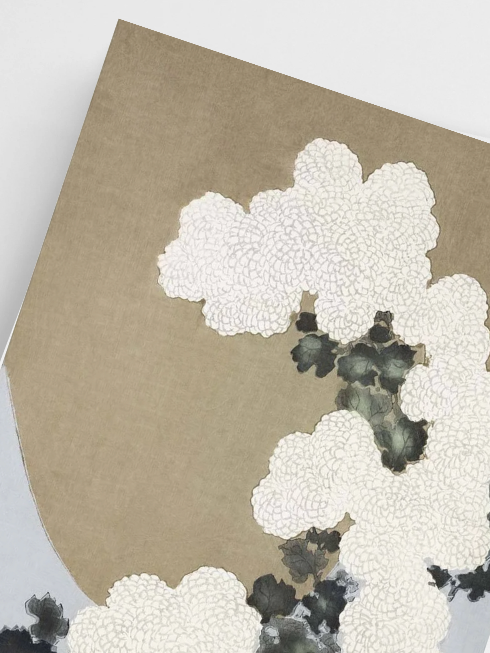 Traditional Japanese flower print on a gallery wall