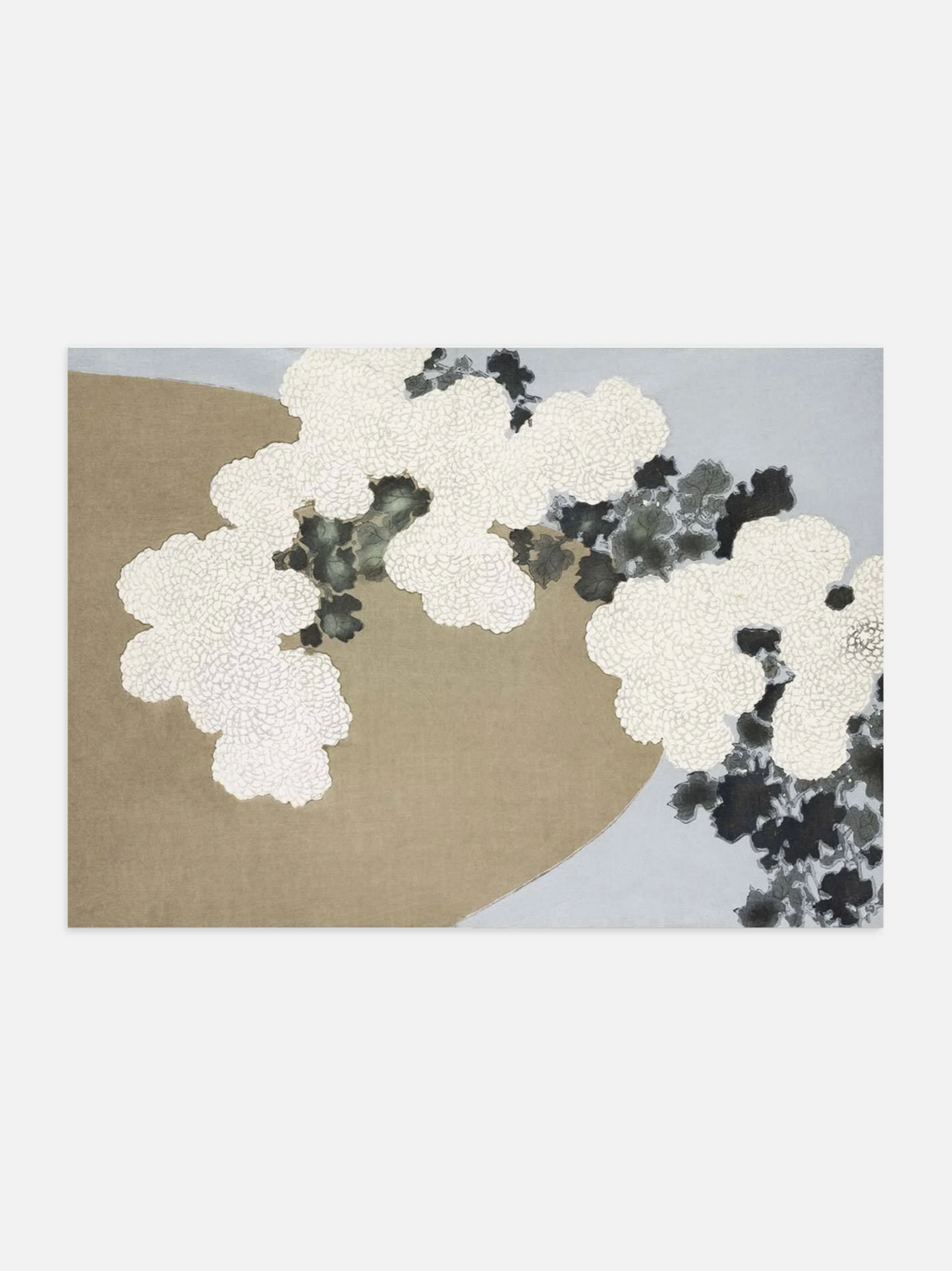 Japanese blossom artwork in beige and white tones
