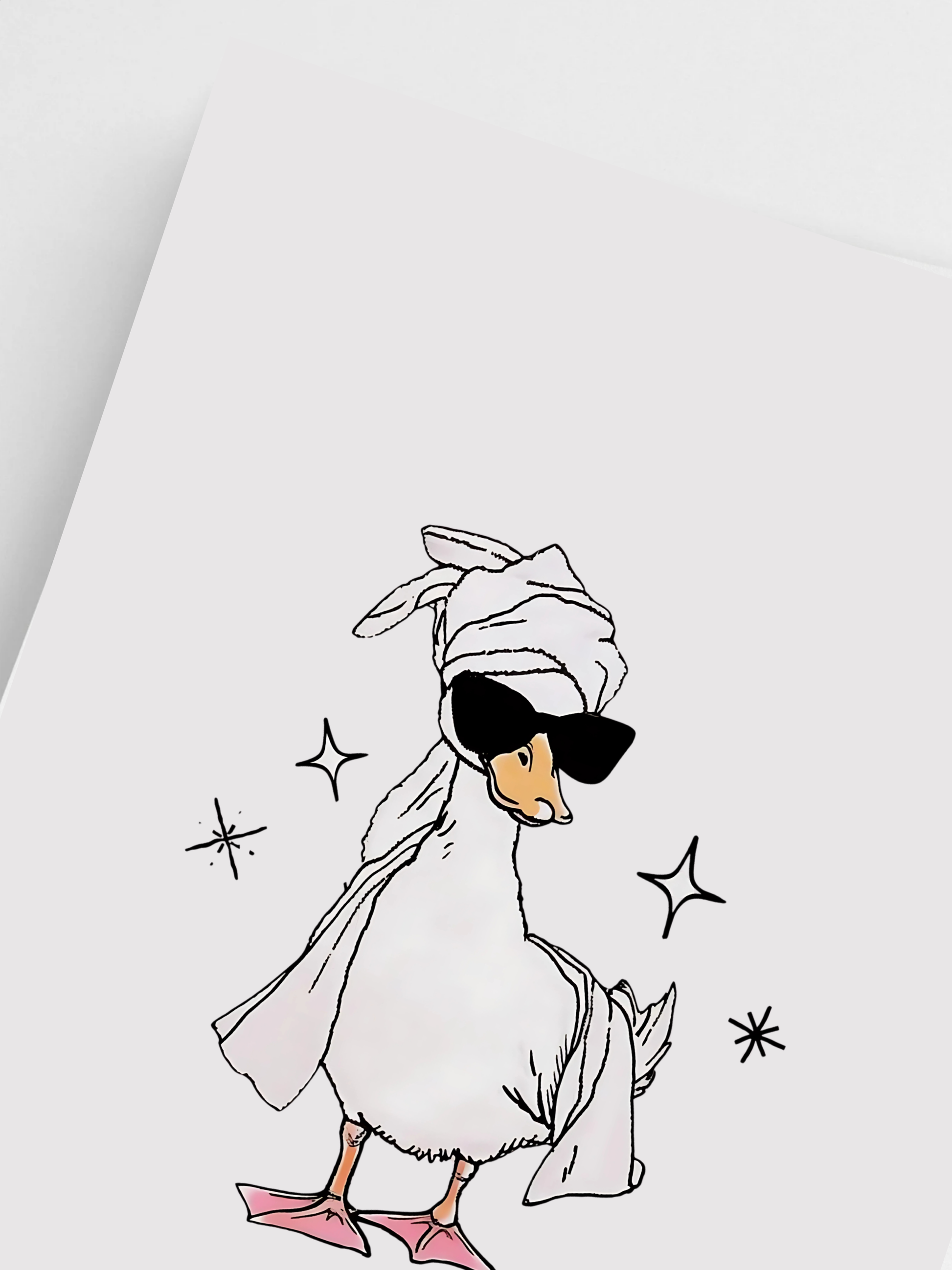 Close-up of minimalist duck print in soft colors for modern spaces.