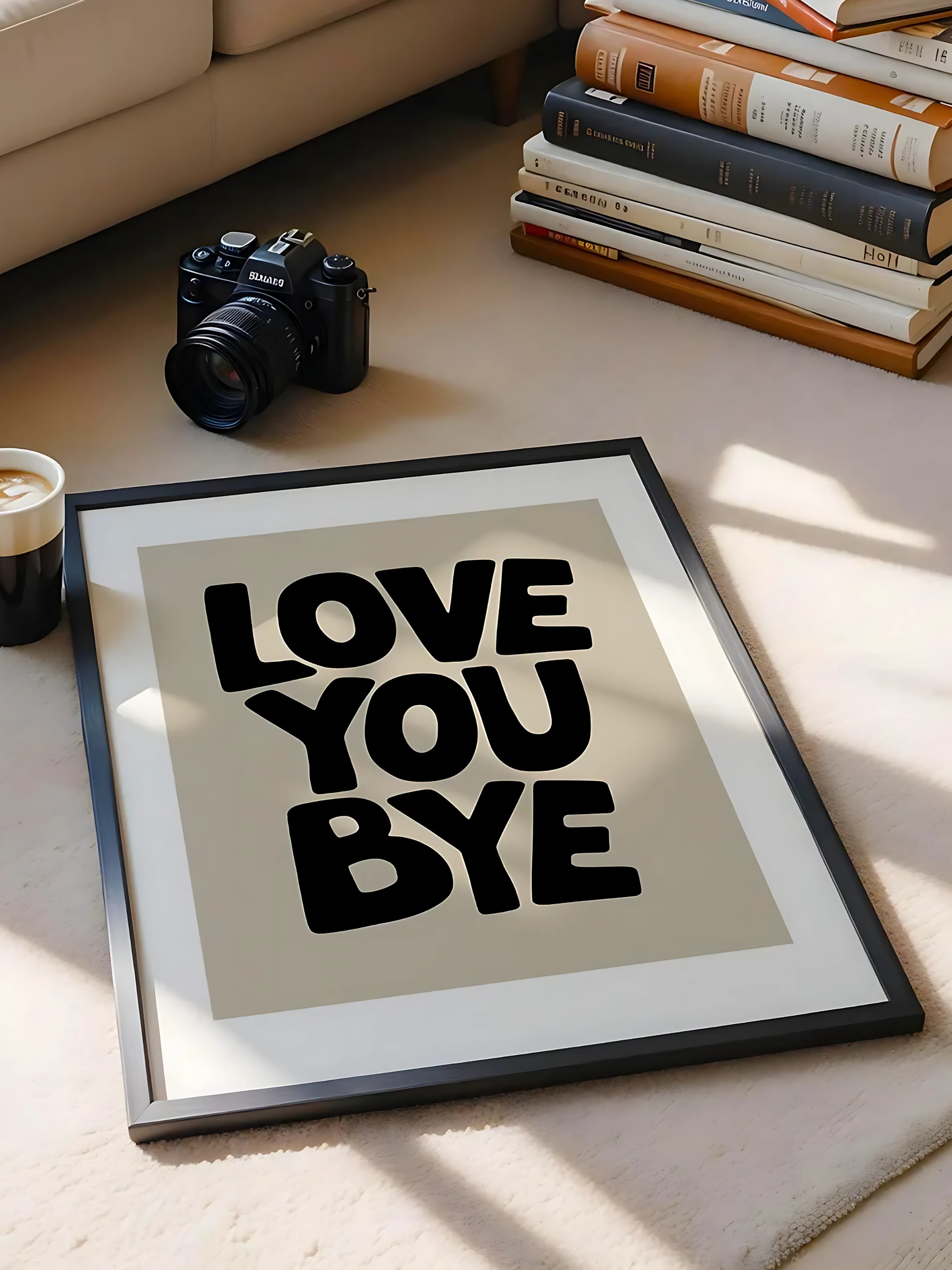 Romantic Love You Bye print styled with candles and soft decor.
