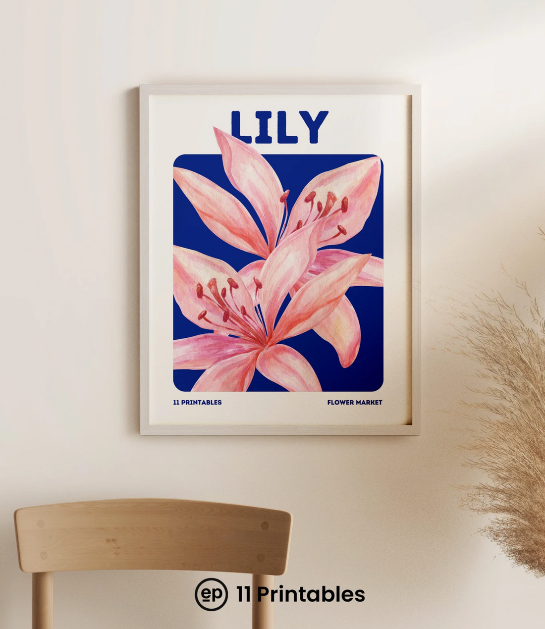 Lily Bloom: Elegant Pink Flower on Blue Background