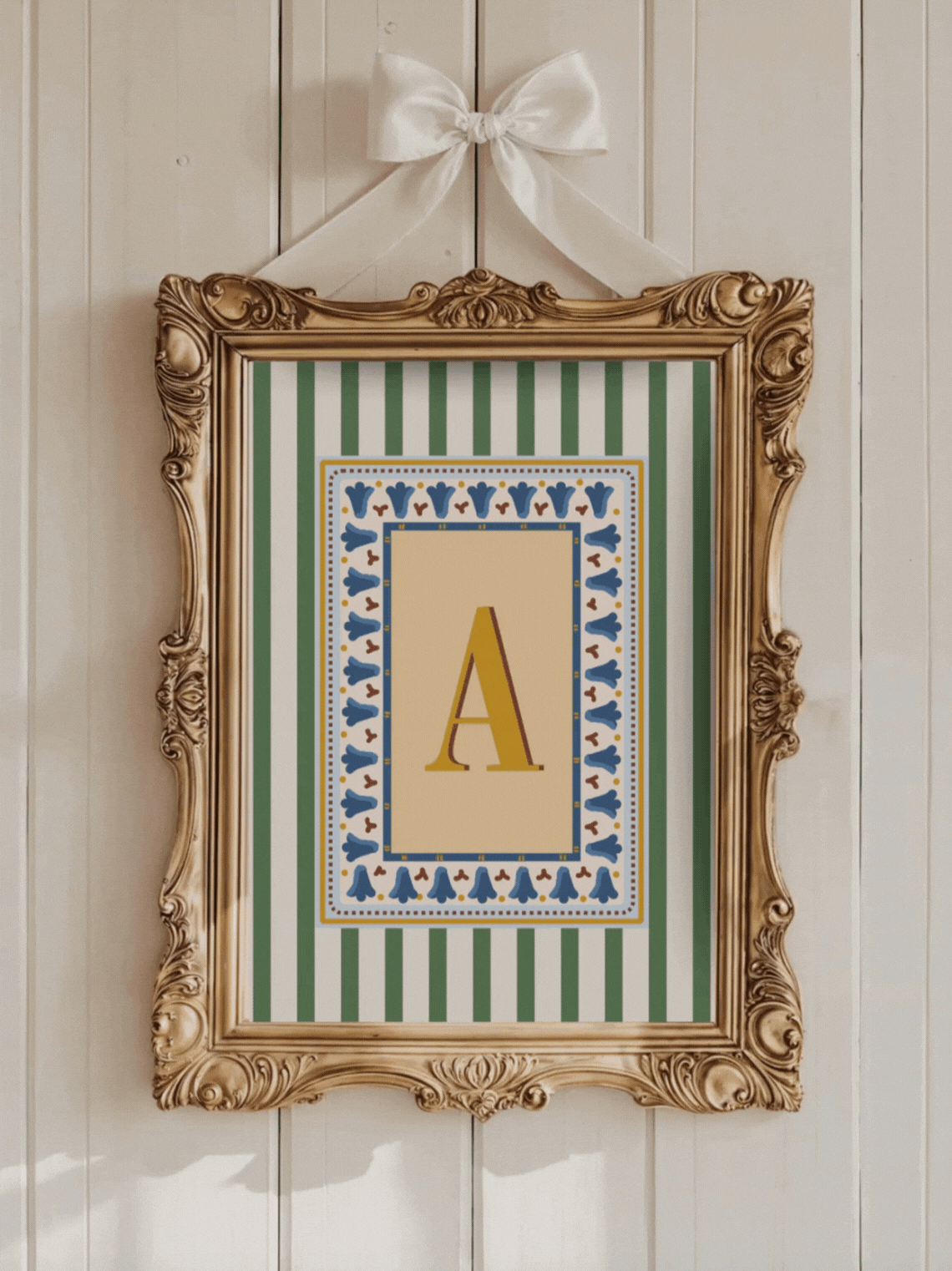 Custom Letter Striped Green Poster