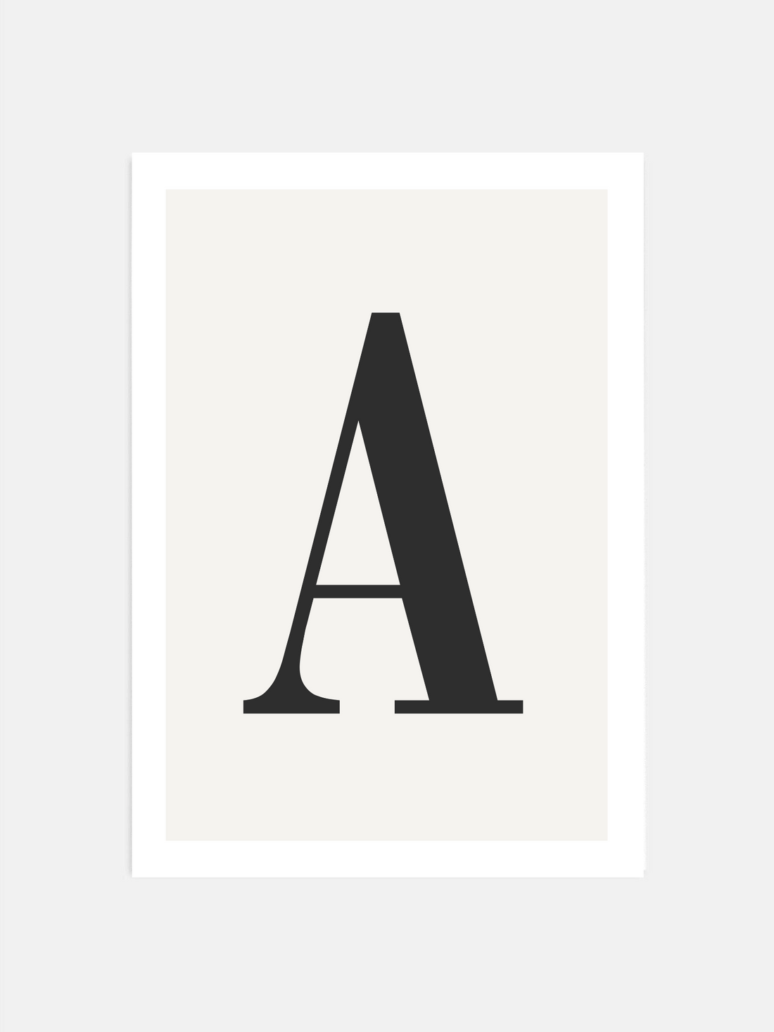 Neutral custom letter poster on gray background – clean and minimal focus on the artwork