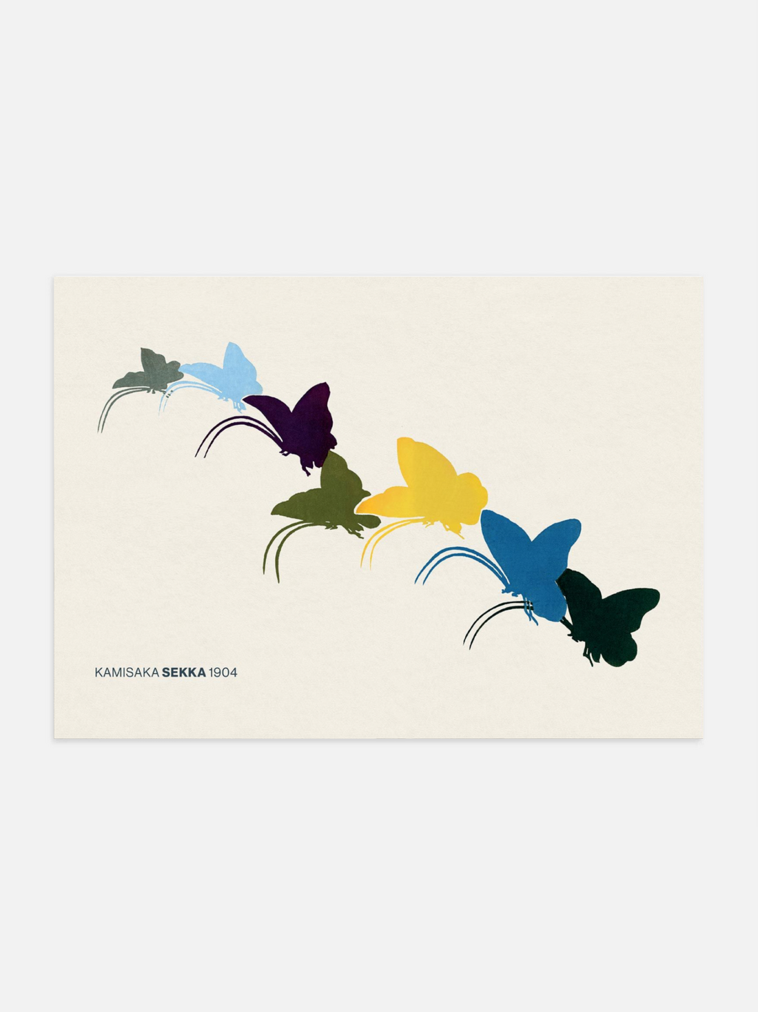 Colorful butterfly illustration on a beige background with 'Kansai Yamamoto' branding.