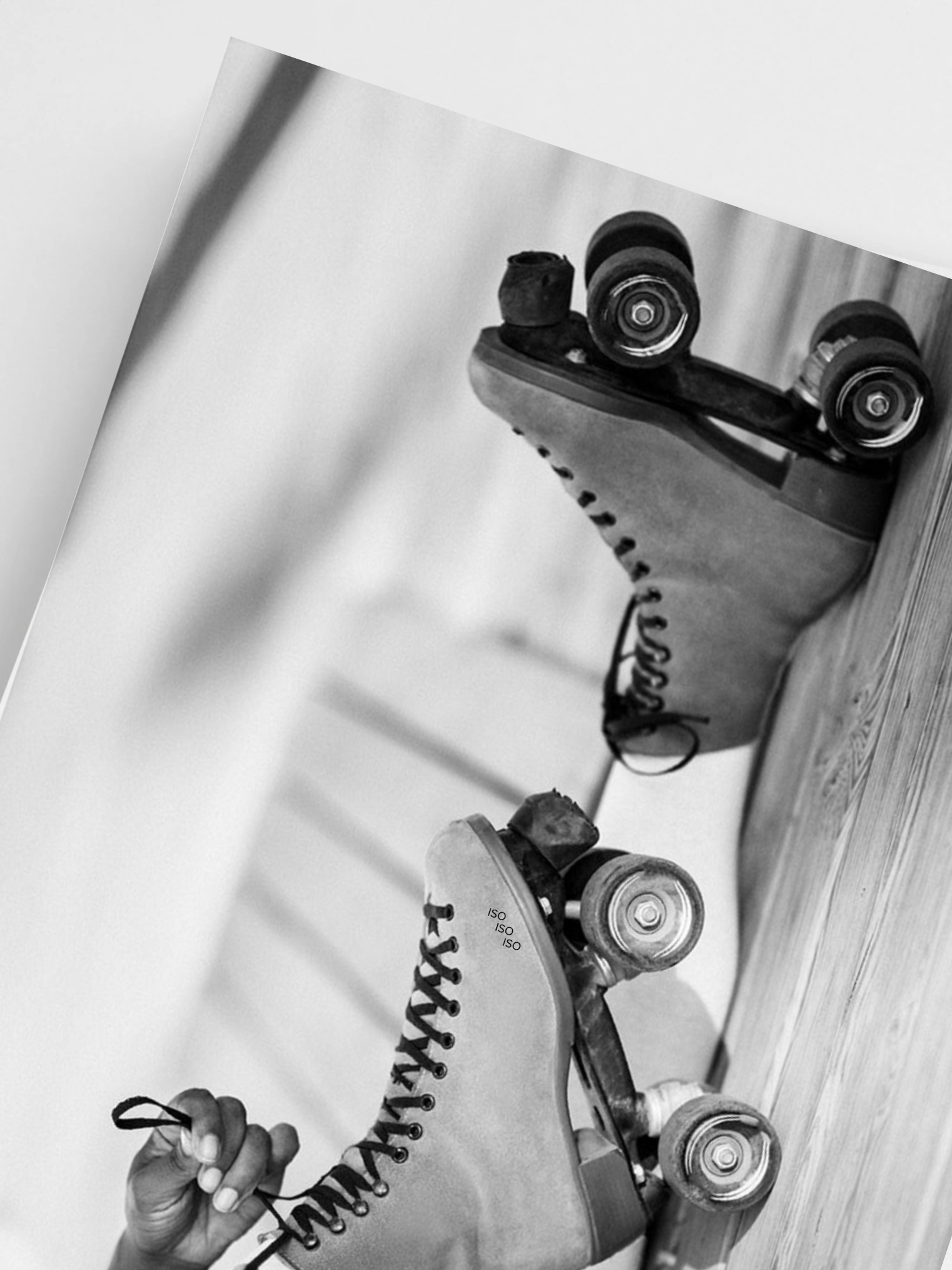 Roller skate wall print in funky retro room