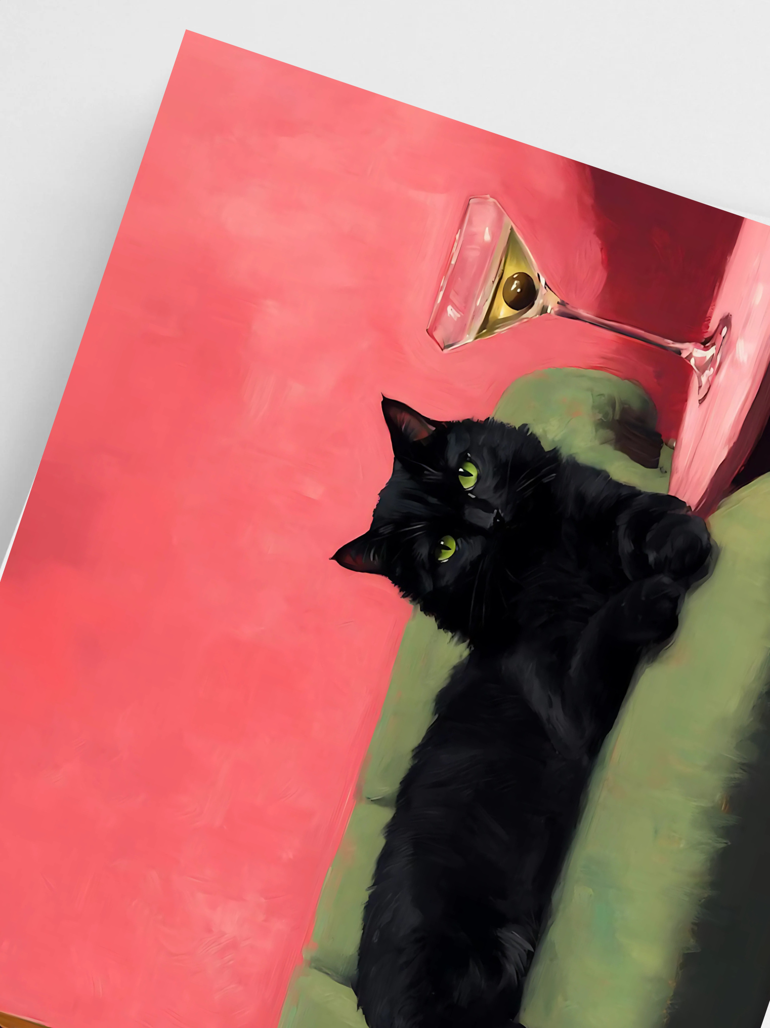 Fun quirky black cat with cocktail art print, unique gift for cat lovers and bar décor enthusiasts.