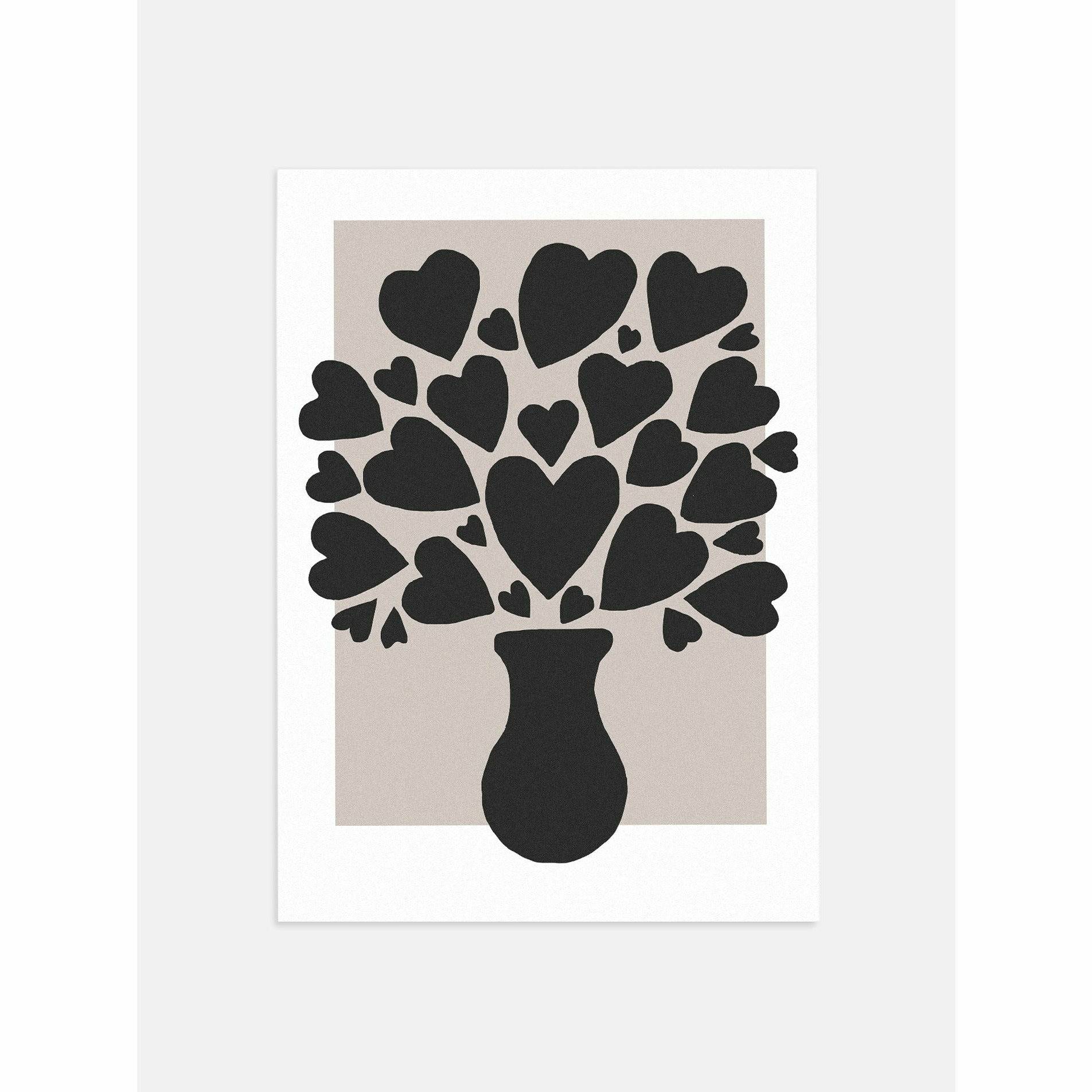 Hearts Floral in Vase – Black on Beige