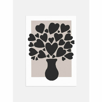 Hearts Floral in Vase – Black on Beige