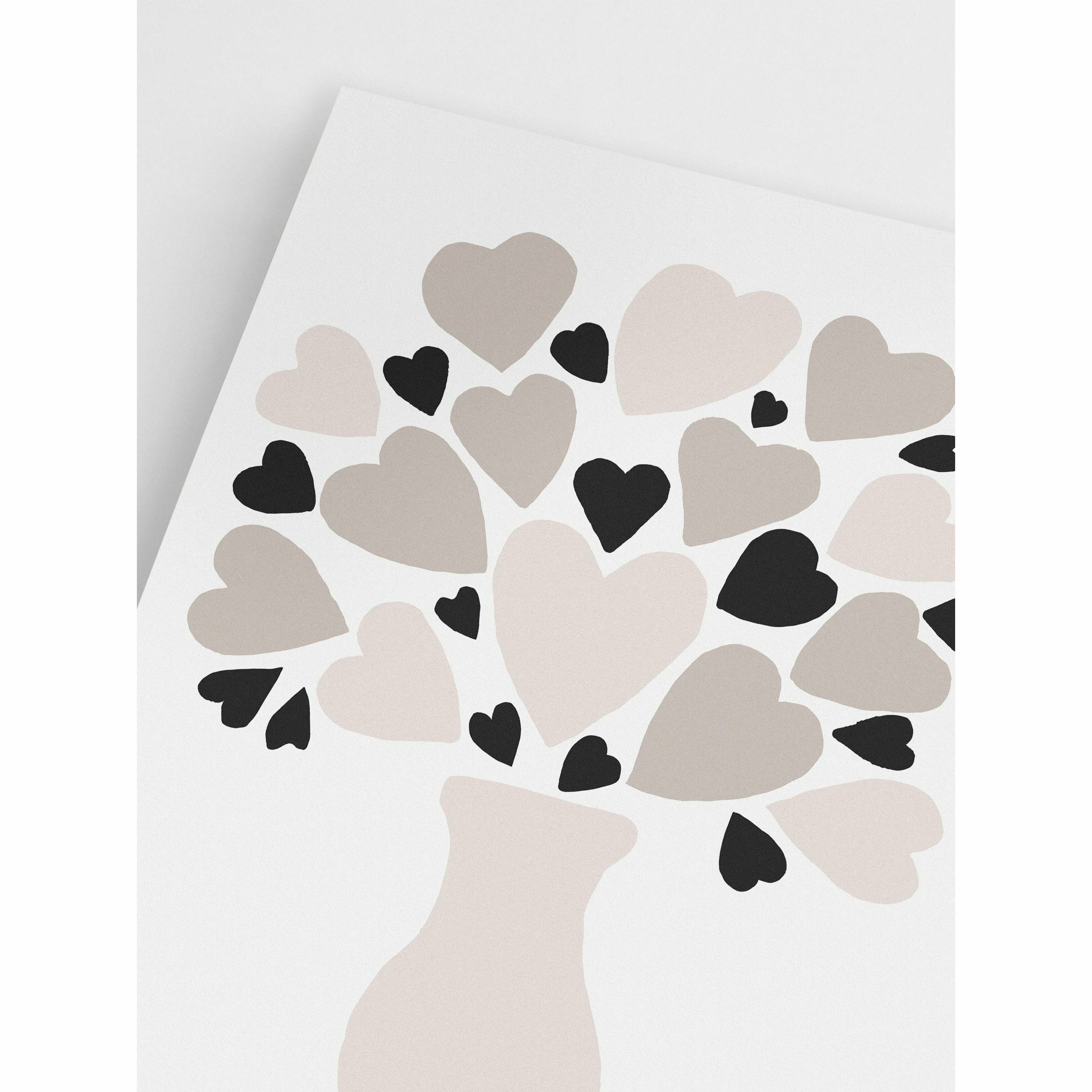 Hearts Floral in Vase Beige & Black Poster