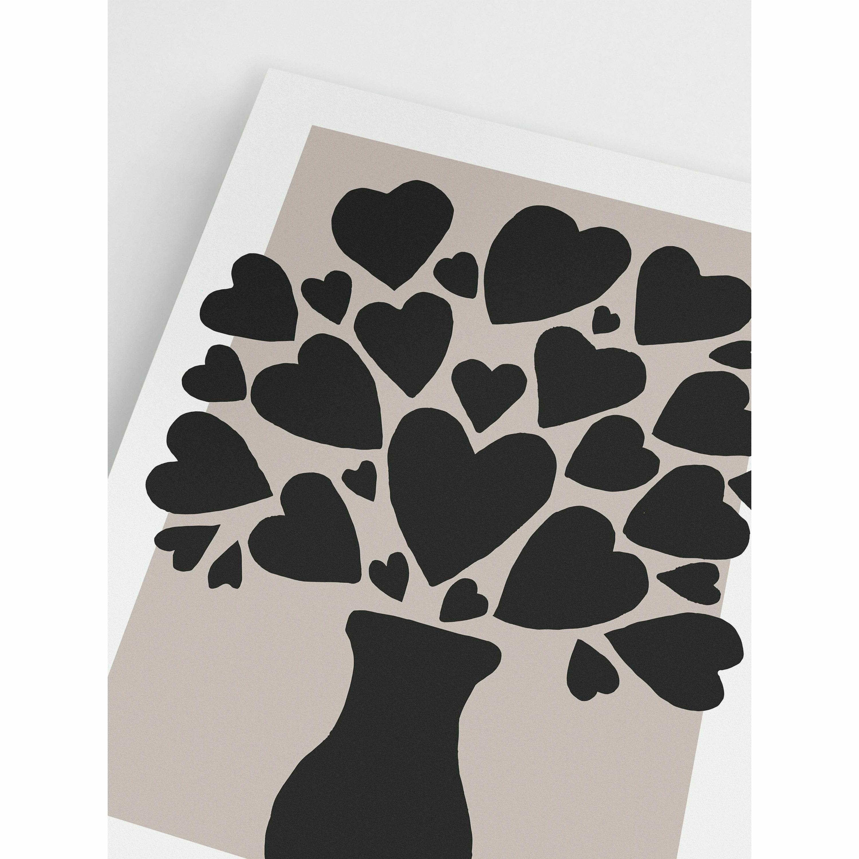 Hearts Floral in Vase – Black on Beige