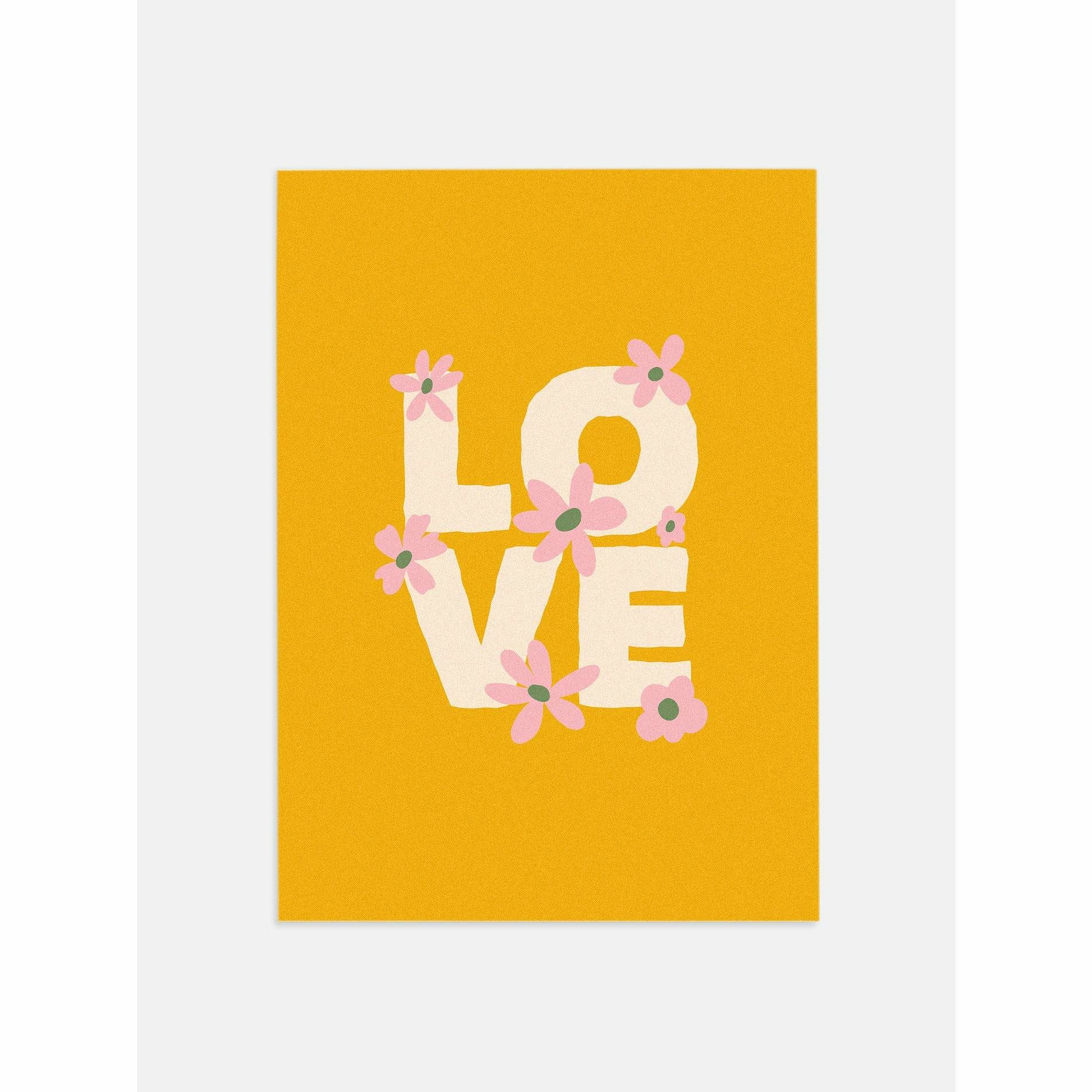 Love Retro Poster with Flowers