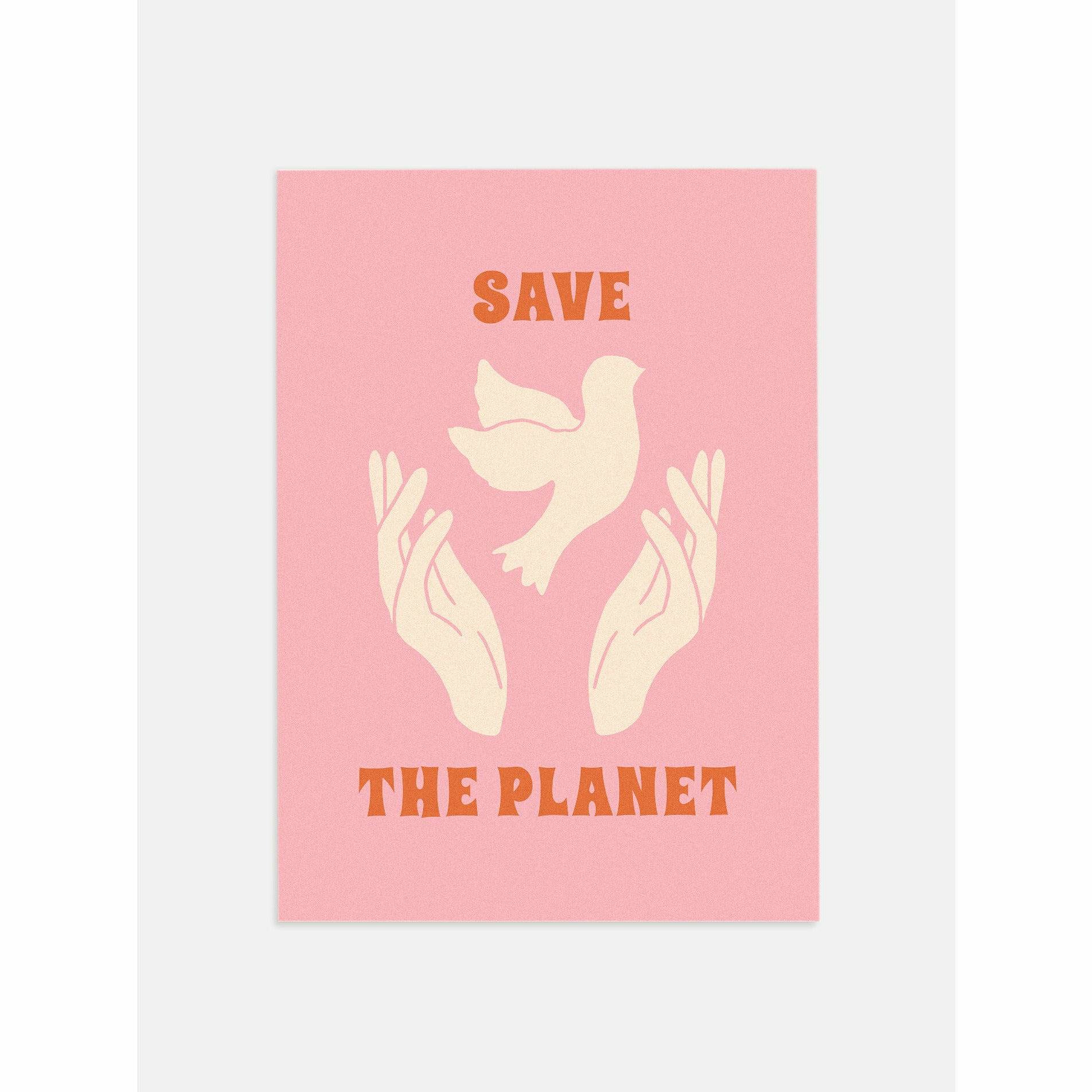 Pink Save the Planet Retro Wall Art
