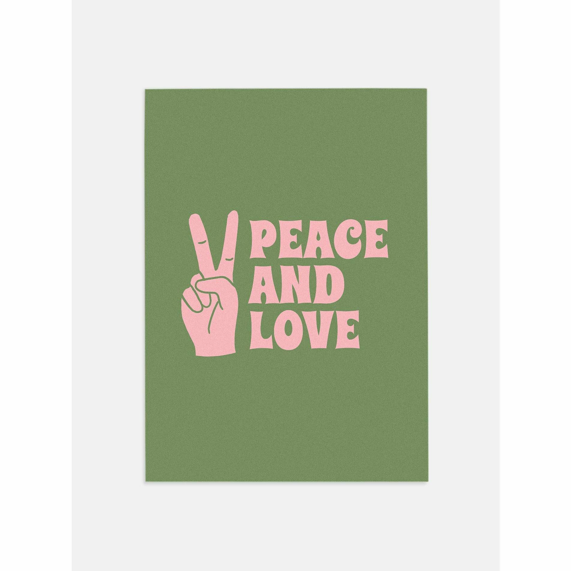 Green Peace and Love Retro Print