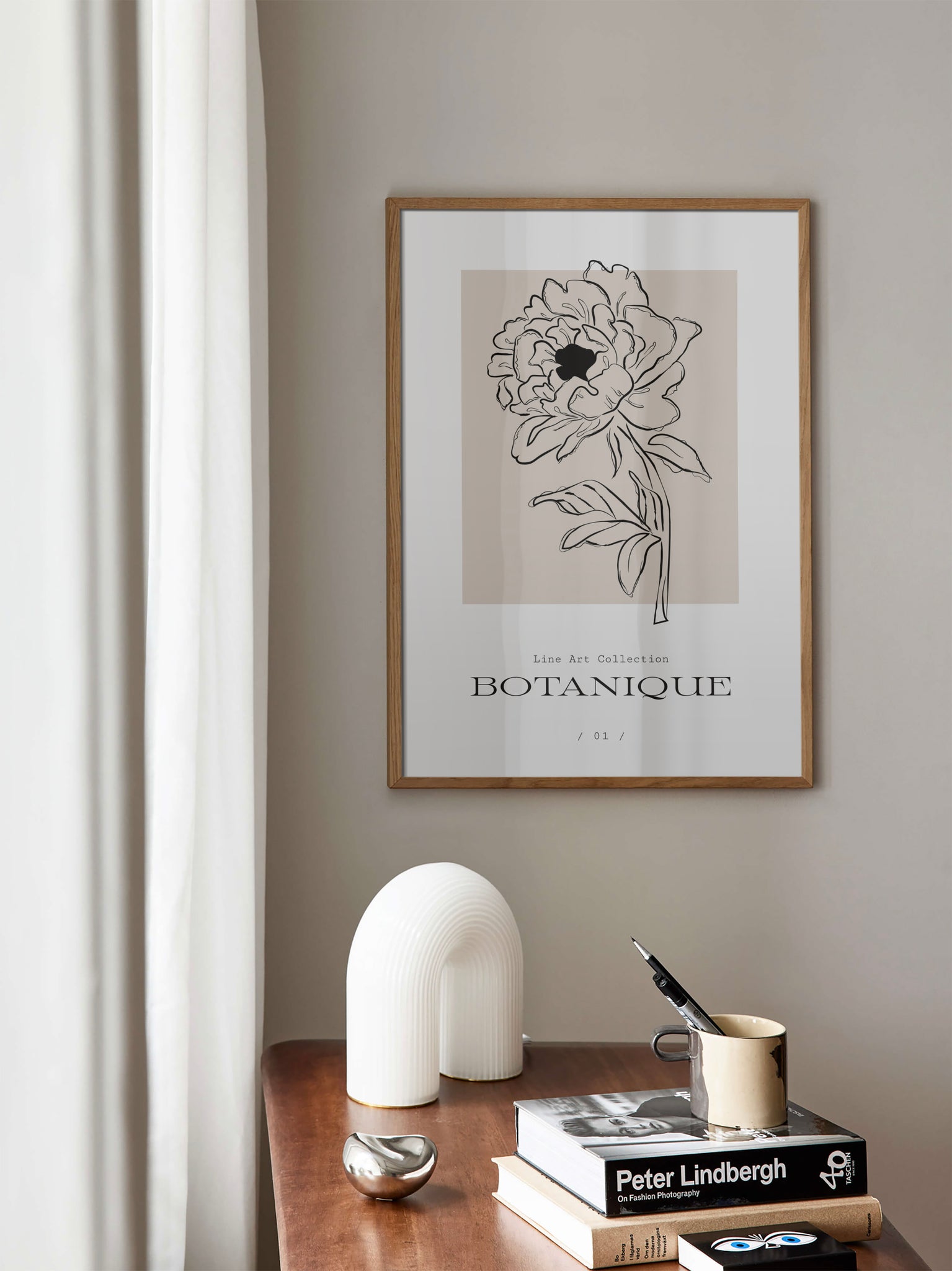 Black & Beige Peony Drawing 