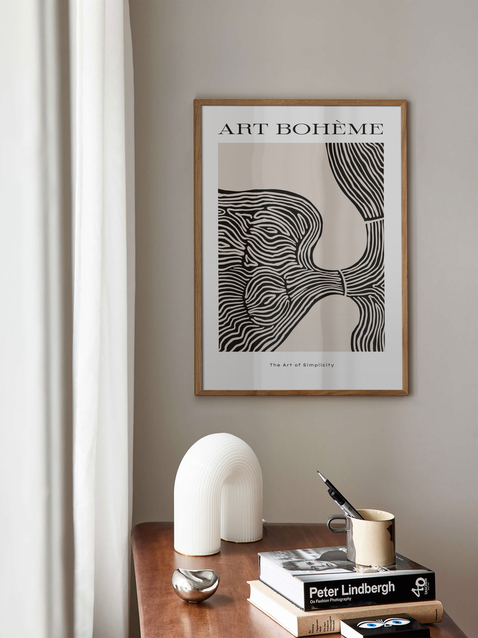 Black & Beige Abstract Waves Poster