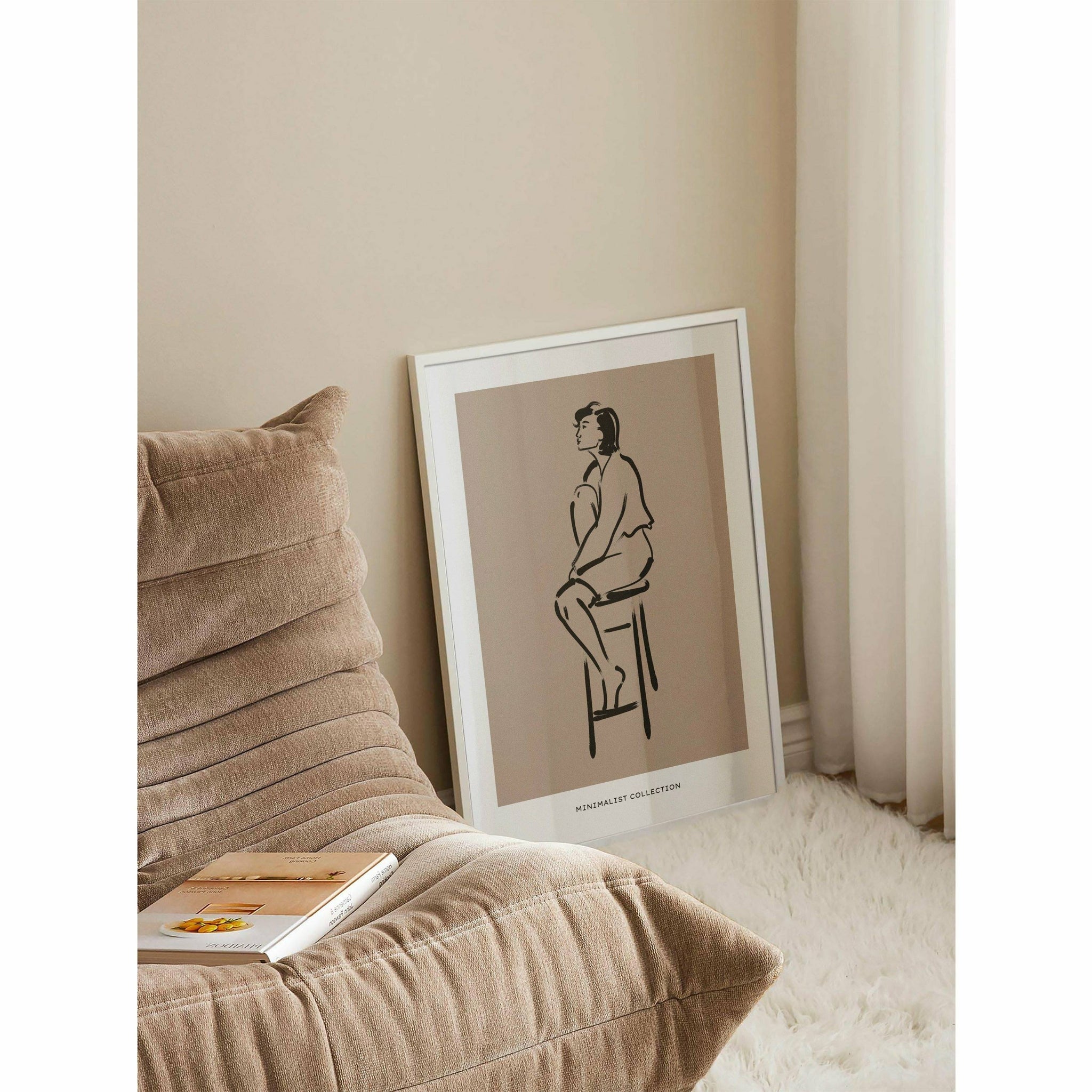 Neutral Thinking Woman Beige Poster
