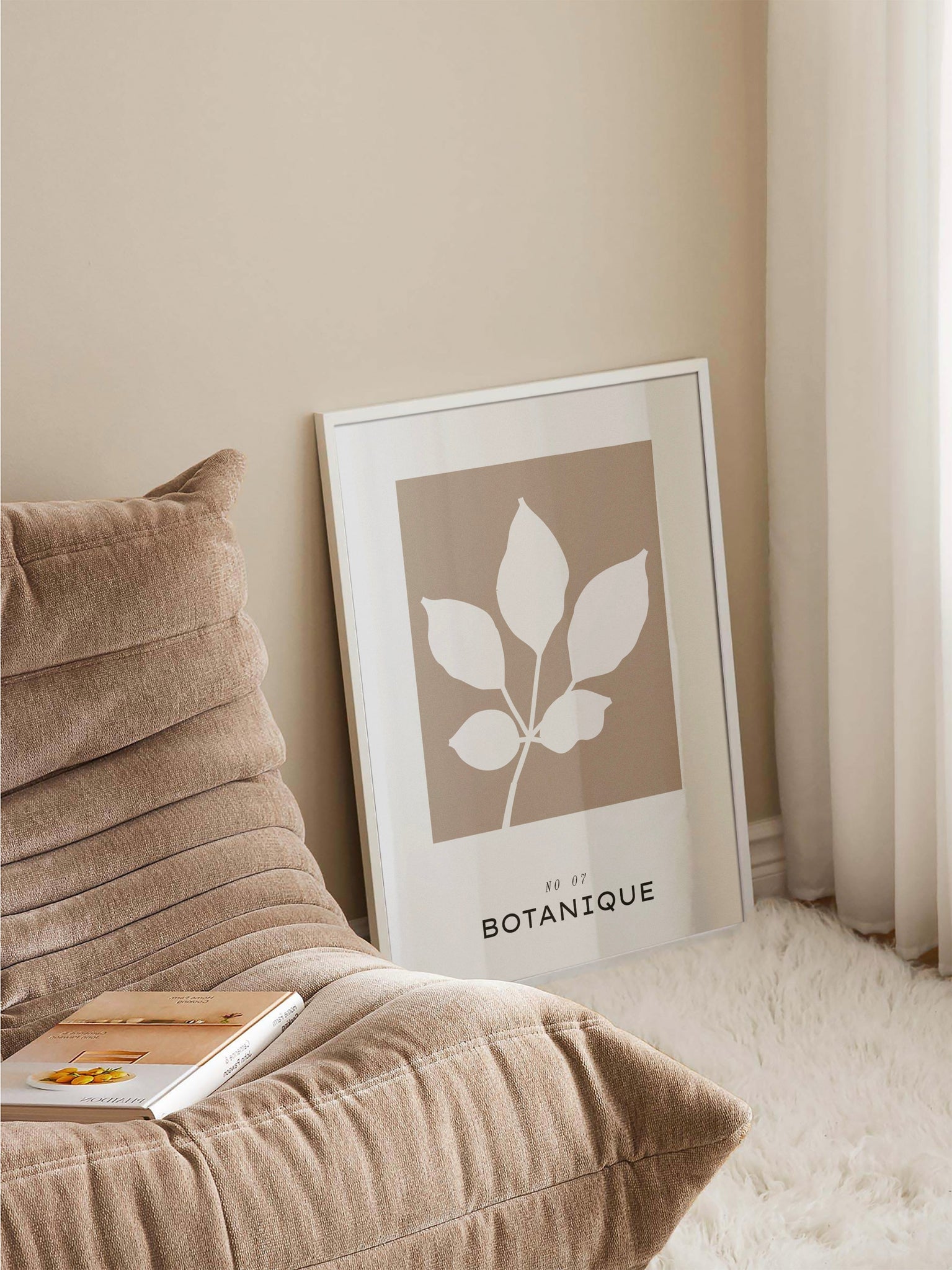 Beige Leaf Bedroom Poster