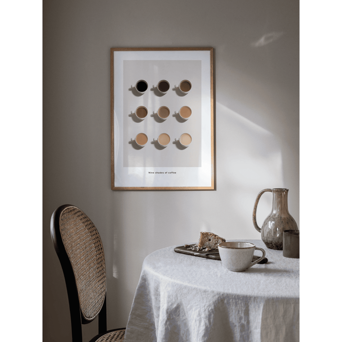 Poster of Nine Shades Of Coffee in beige background 
