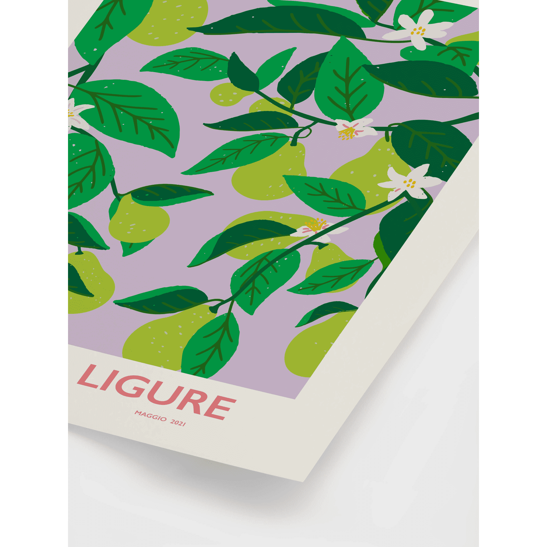 Green Pears on Purple Poster