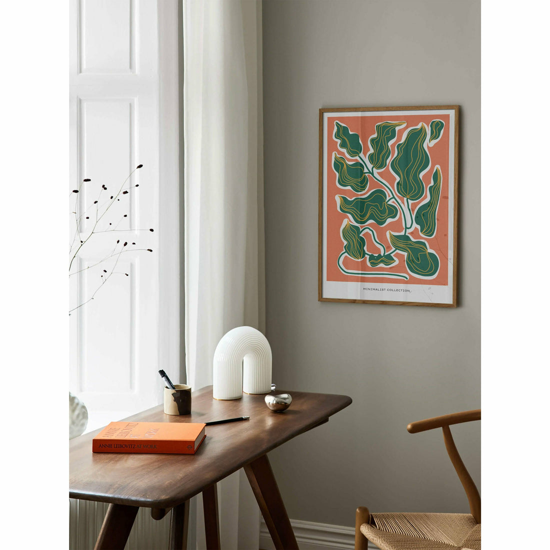 Minimalist Greenery Art Above Bed